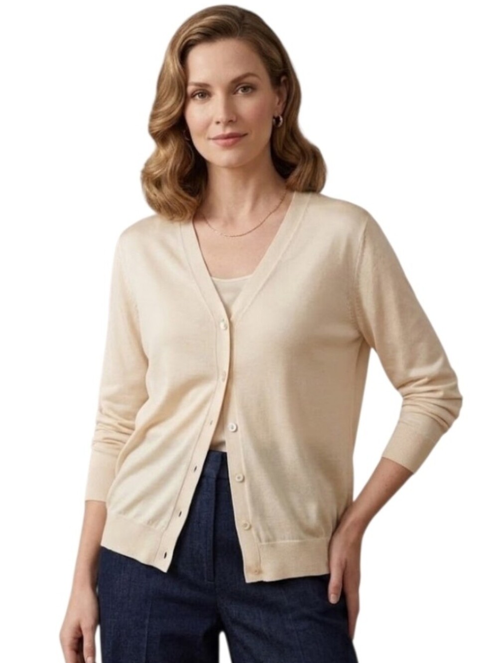 Liz Claiborne Silk Mother Of Pearl Button Front Sweater Cardigan